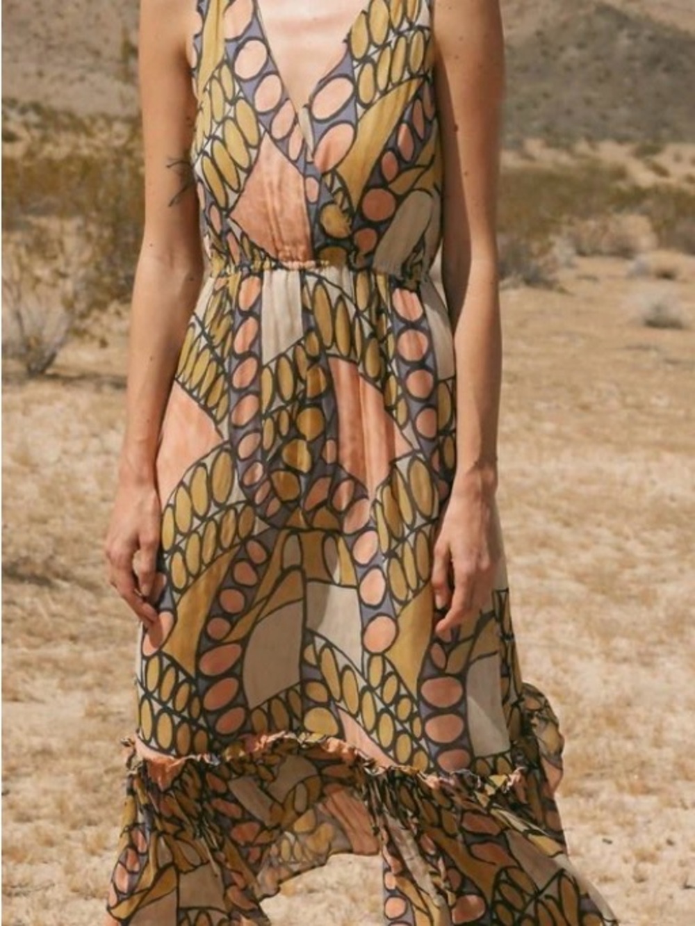 Cleobella Kay Sagura Print Dress in Mustard, Peach & Cream